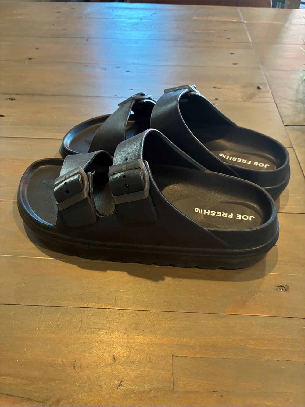 Joe Fresh Black Double-Buckle Chunky Platform Slides